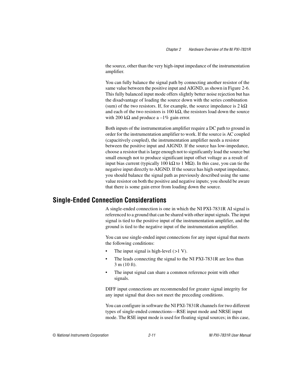 Single-ended connection considerations, Single-ended connection considerations -11 | National Instruments NI PXI-7831R User Manual | Page 32 / 73
