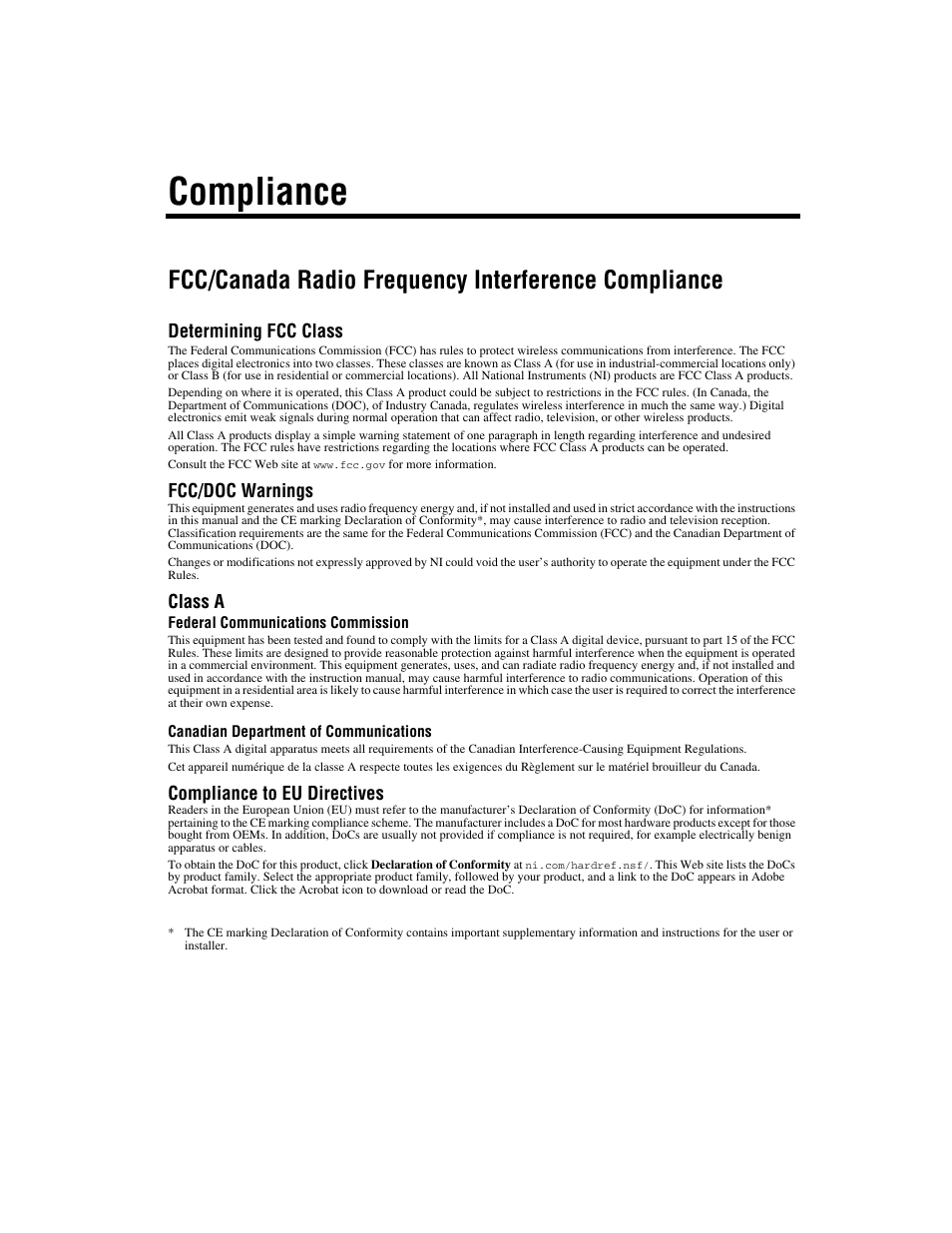 Compliance, Fcc/canada radio frequency interference compliance | National Instruments NI PXI-7831R User Manual | Page 4 / 73