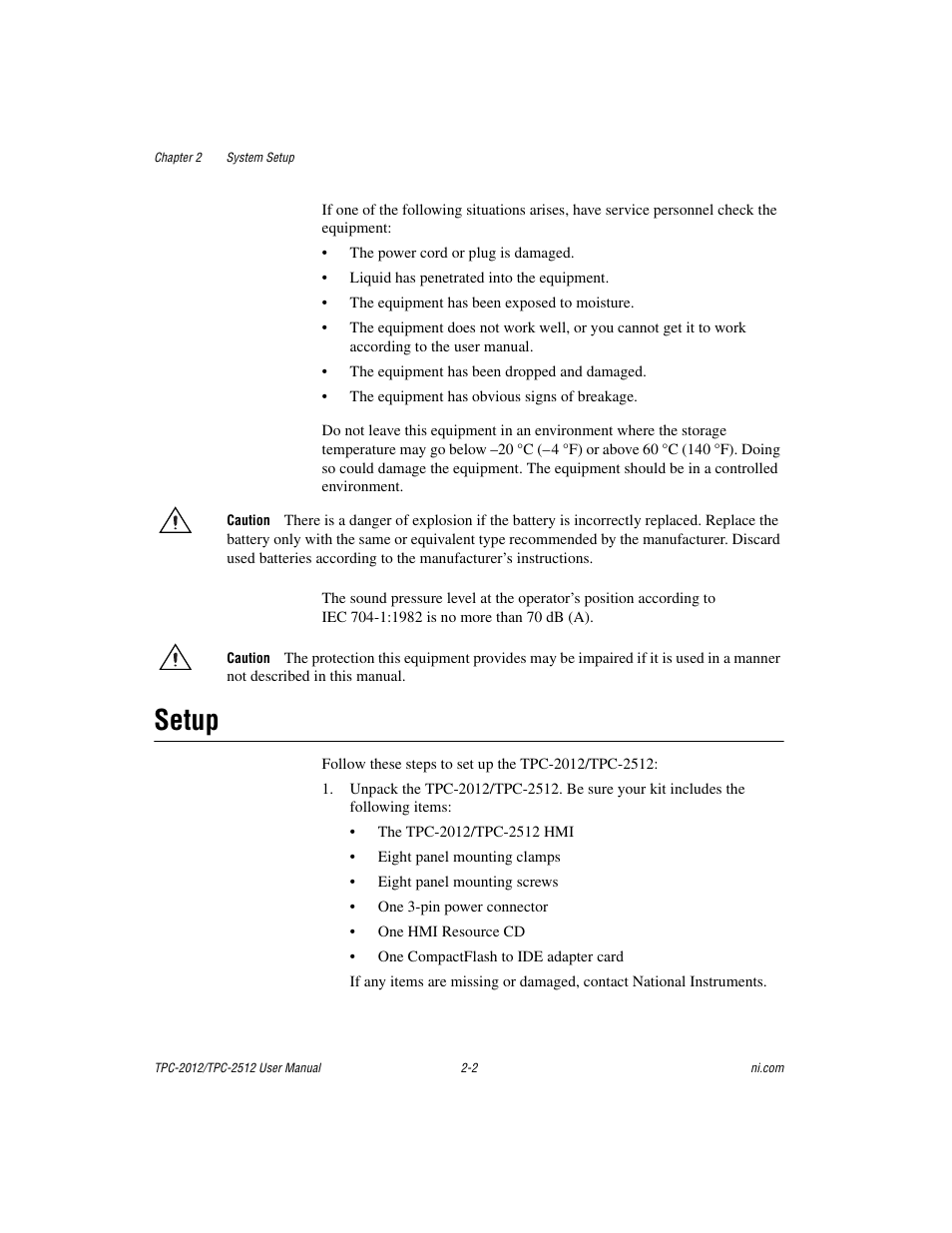 Setup, Setup -2 | National Instruments Touch Panel Computer TPC-2012 User Manual | Page 11 / 49