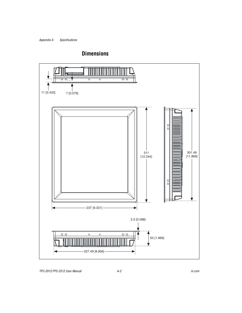 Dimensions | National Instruments Touch Panel Computer TPC-2012 User Manual | Page 19 / 49