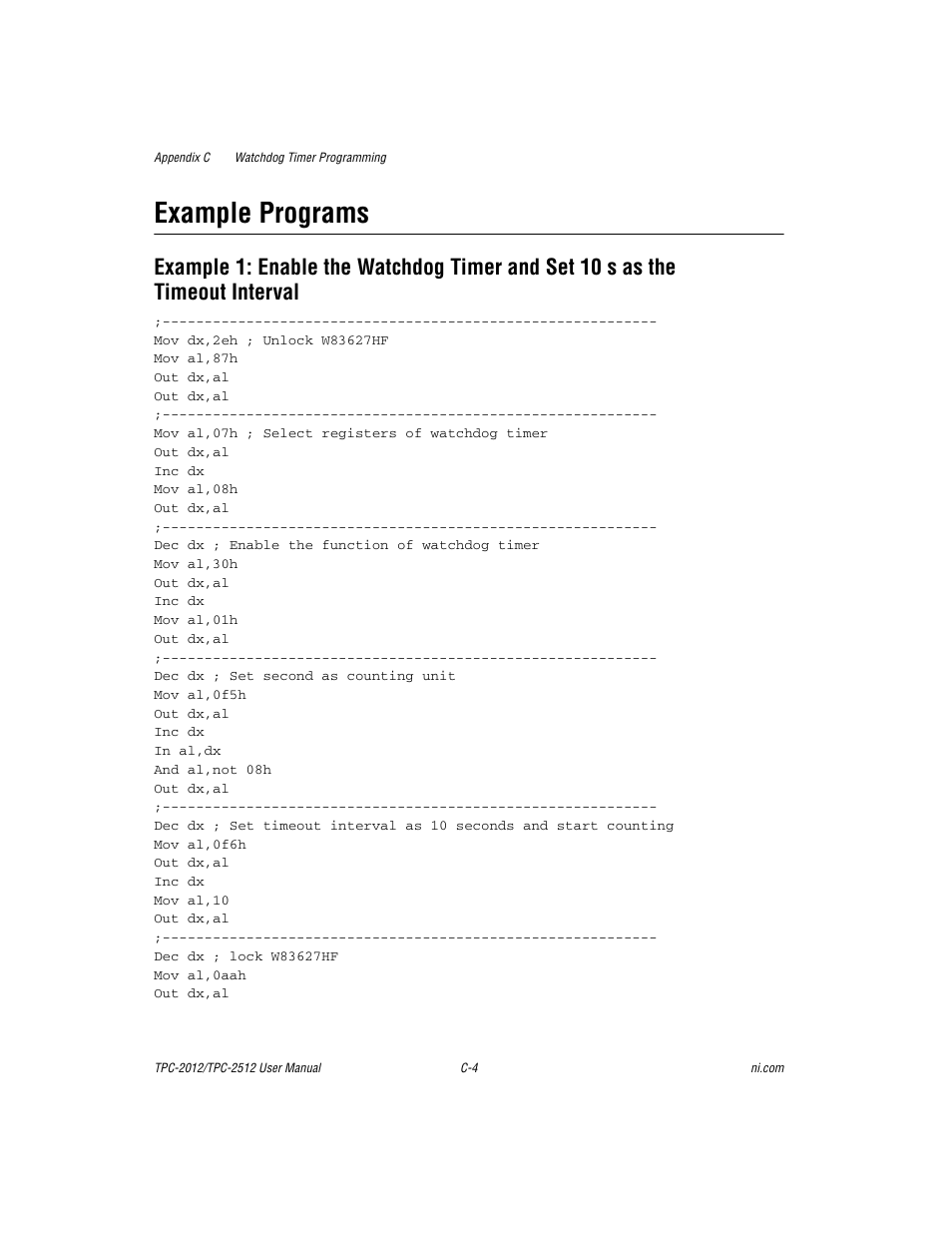 Example programs | National Instruments Touch Panel Computer TPC-2012 User Manual | Page 30 / 49