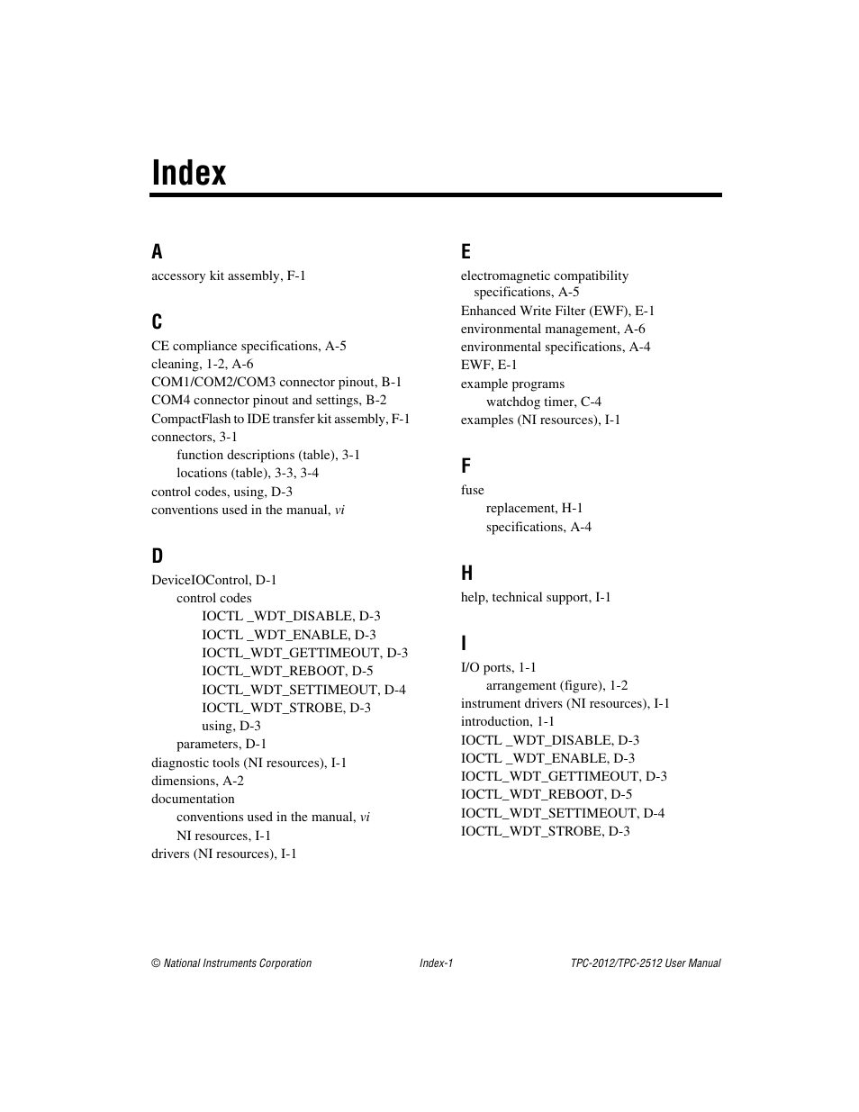 Index | National Instruments Touch Panel Computer TPC-2012 User Manual | Page 47 / 49