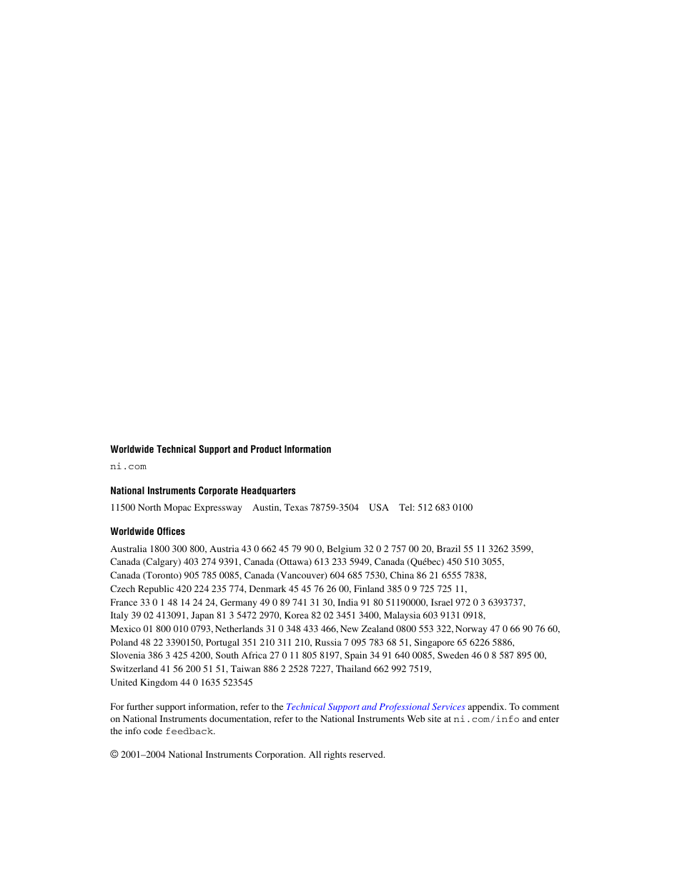 Support, National instruments corporate headquarters, Worldwide offices | National Instruments IMAQ Vision for LabWindows TM /CVI User Manual | Page 2 / 119