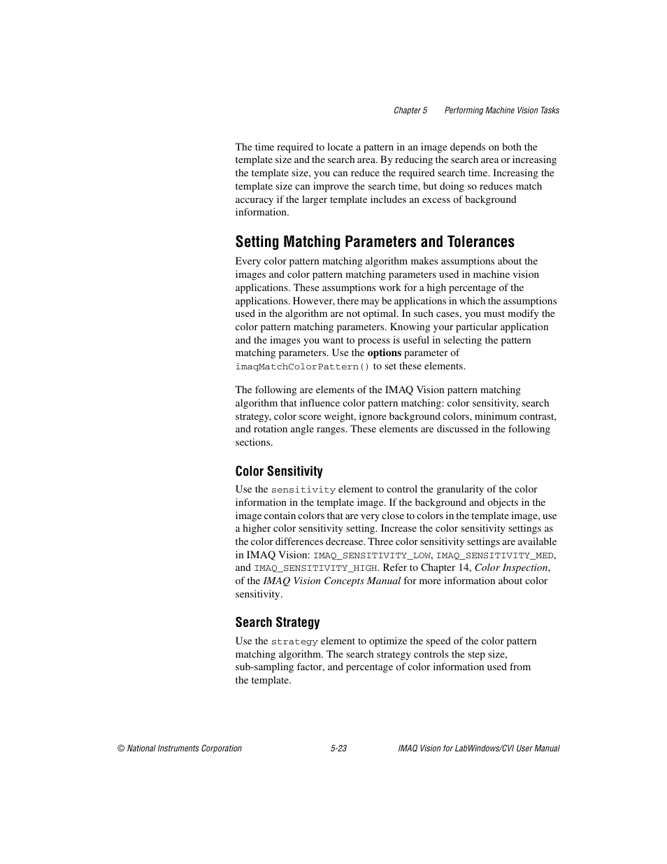 Setting matching parameters and tolerances, Setting matching parameters and tolerances -23, Color | Sensitivity, Secti | National Instruments IMAQ Vision for LabWindows TM /CVI User Manual | Page 75 / 119