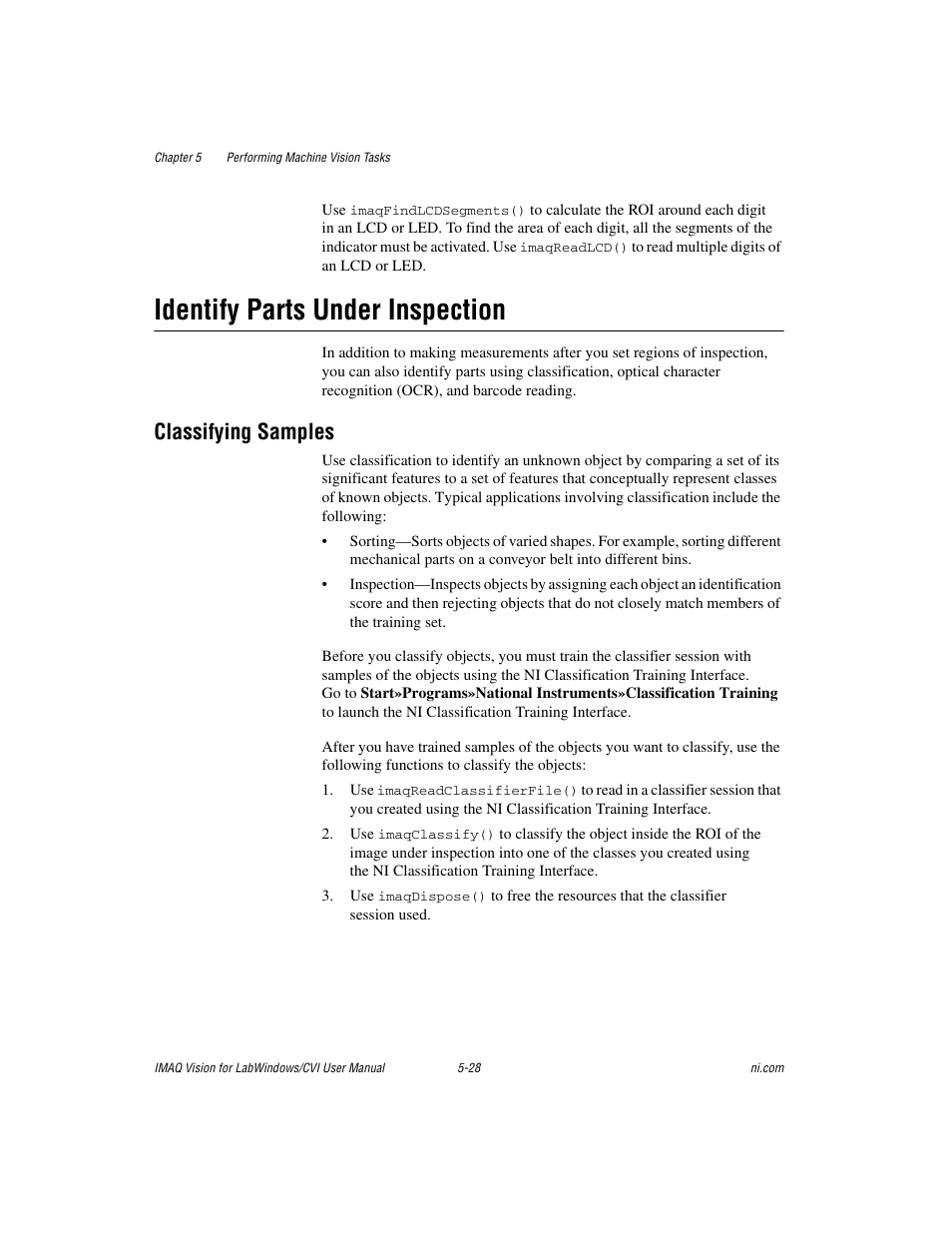 Identify parts under inspection, Classifying samples, Identify parts under inspection -28 | Classifying samples -28 | National Instruments IMAQ Vision for LabWindows TM /CVI User Manual | Page 80 / 119