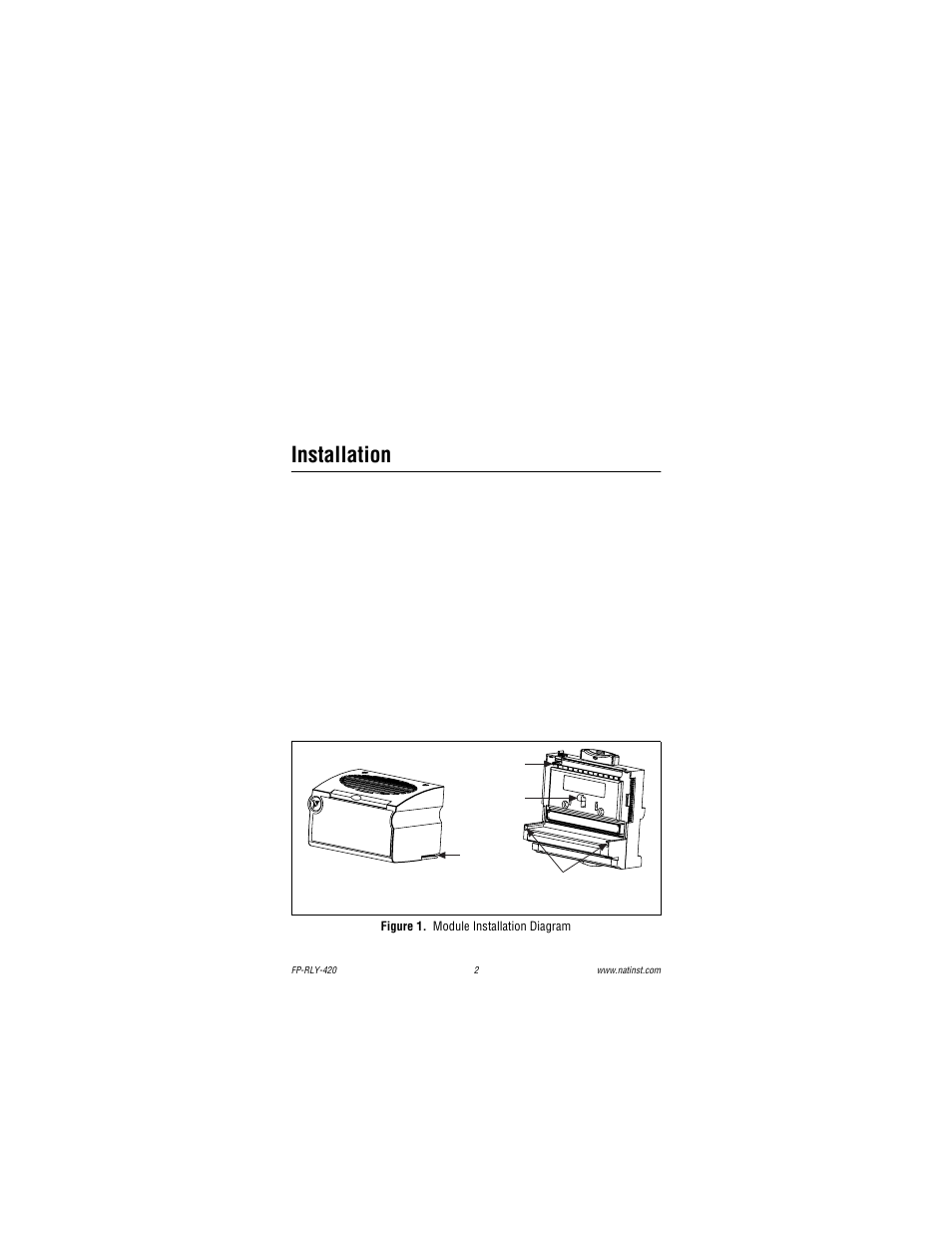 Installation, Figure 1. module installation diagram | National Instruments FP-RLY-420 User Manual | Page 2 / 12