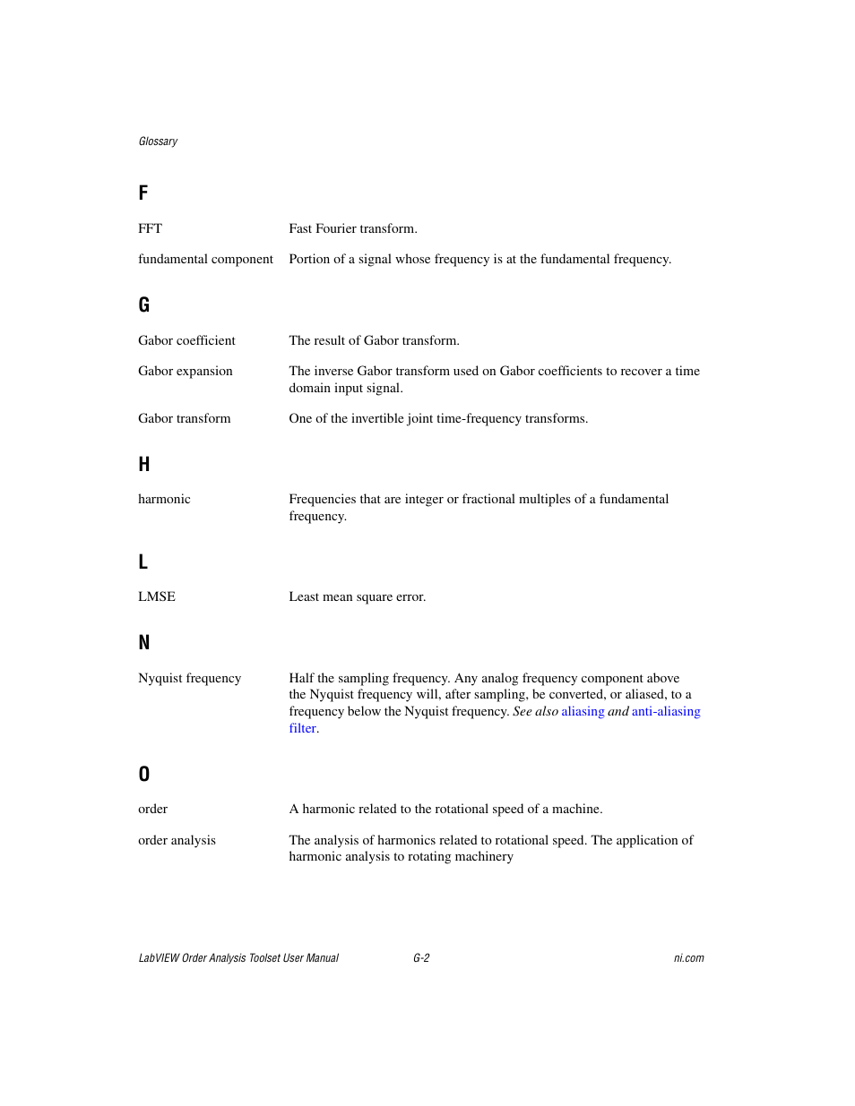 Nyquist frequency | National Instruments Order Analysis Toolset User Manual | Page 60 / 63