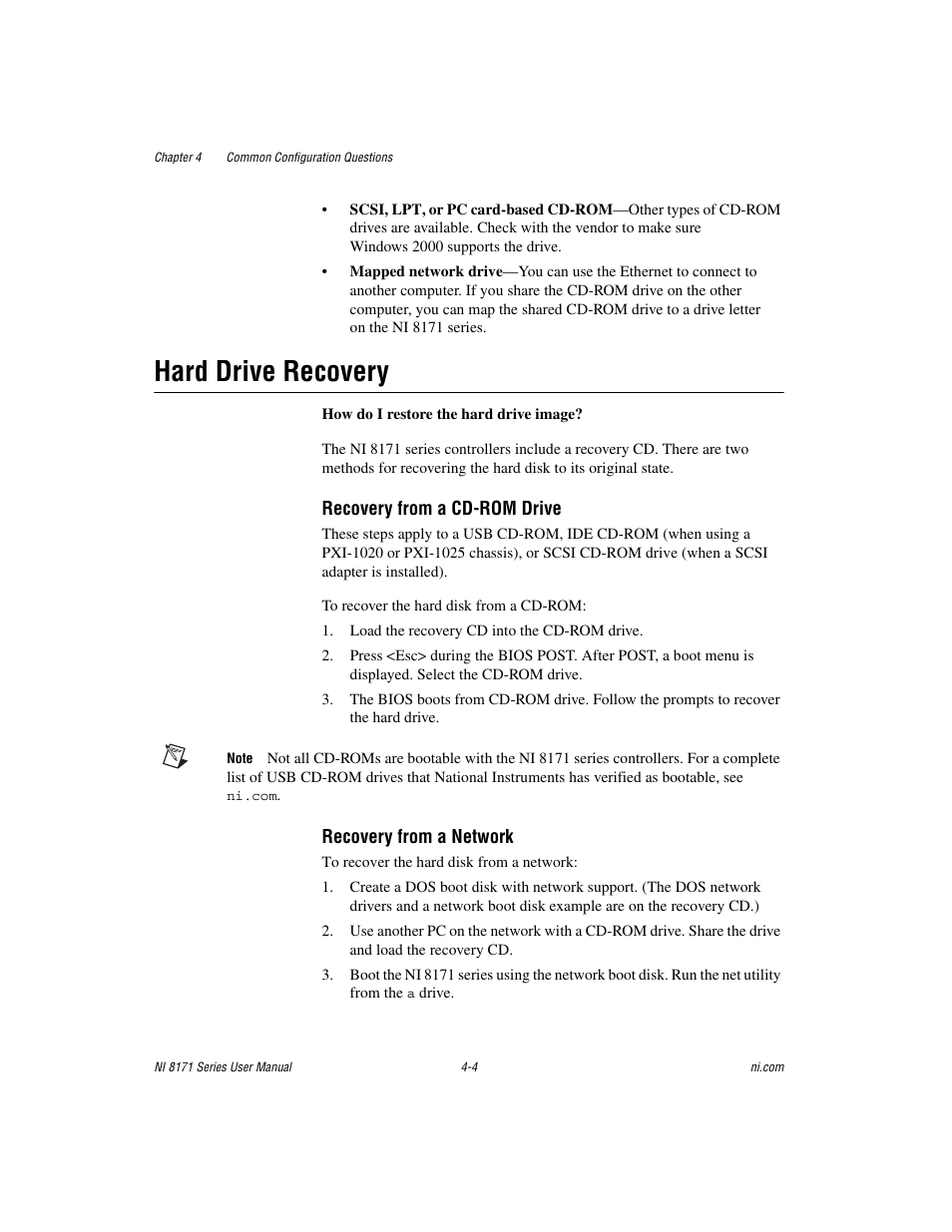 Hard drive recovery, Hard drive recovery -4 | National Instruments PXI NI 8171 Series User Manual | Page 48 / 73