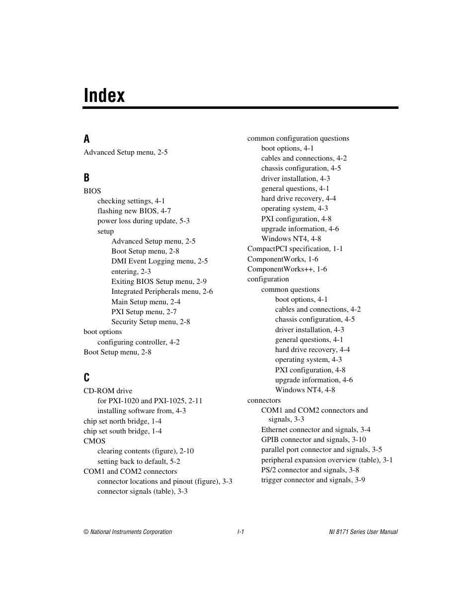 Index | National Instruments PXI NI 8171 Series User Manual | Page 69 / 73