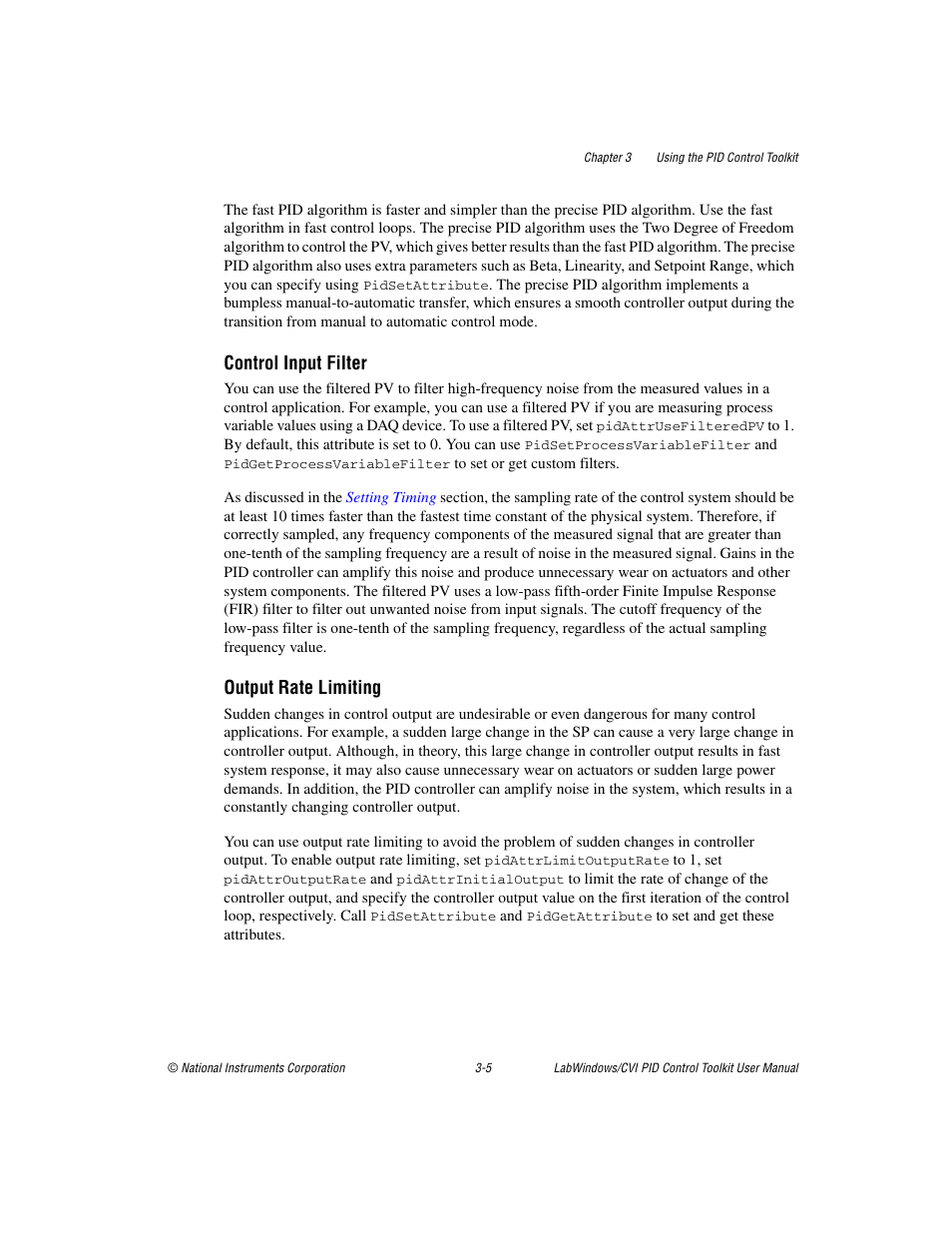 Control input filter, Output rate limiting | National Instruments PID Control Toolkit 371685C-01 User Manual | Page 22 / 39