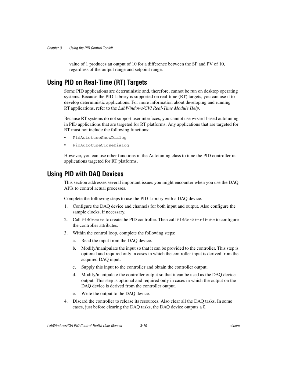 Using pid on real-time (rt) targets, Using pid with daq devices | National Instruments PID Control Toolkit 371685C-01 User Manual | Page 27 / 39