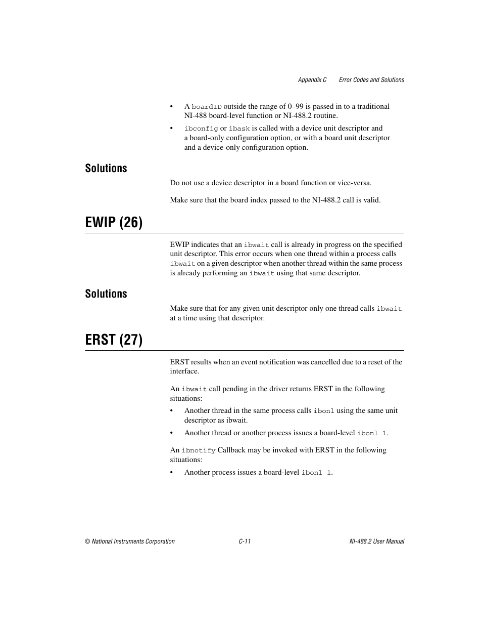Ewip (26), Erst (27), Solutions | National Instruments NI-488.2 User Manual | Page 112 / 134