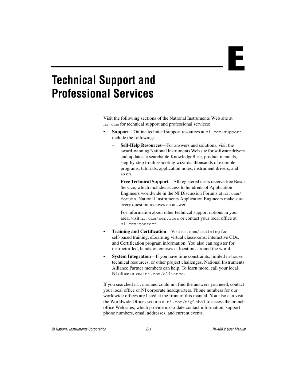 Technical support and professional services | National Instruments NI-488.2 User Manual | Page 117 / 134