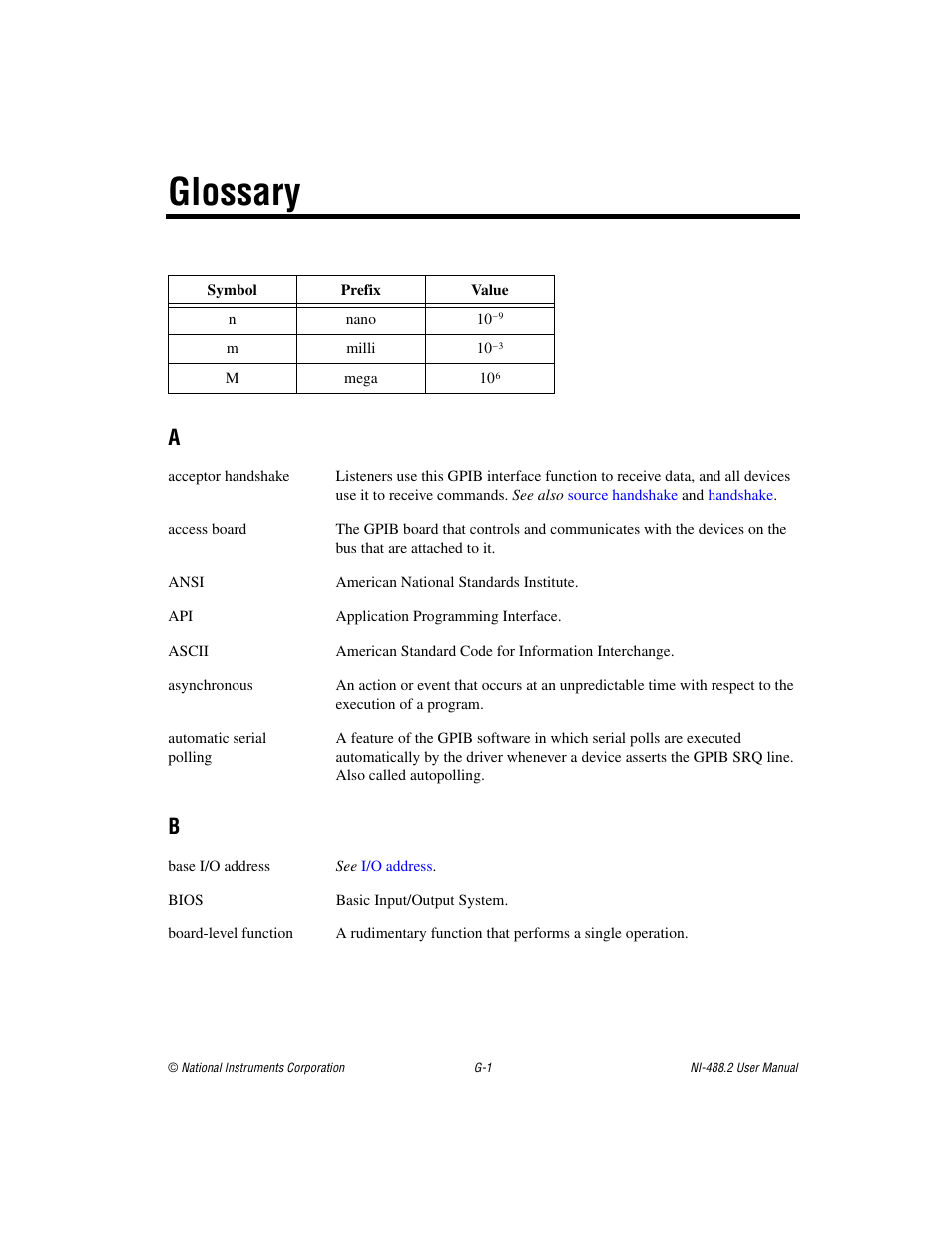 Glossary | National Instruments NI-488.2 User Manual | Page 118 / 134