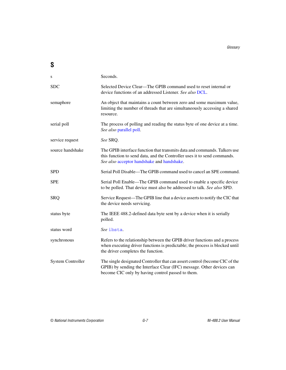 Source handshake, See also, Serial poll | National Instruments NI-488.2 User Manual | Page 124 / 134