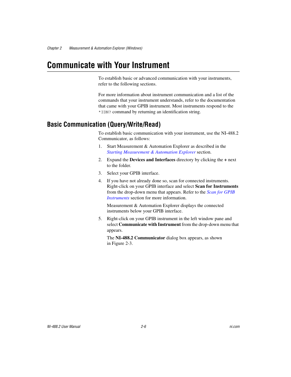 Communicate with your instrument, Basic communication (query/write/read), Communicate with your instrument -6 | Basic communication (query/write/read) -6 | National Instruments NI-488.2 User Manual | Page 20 / 134