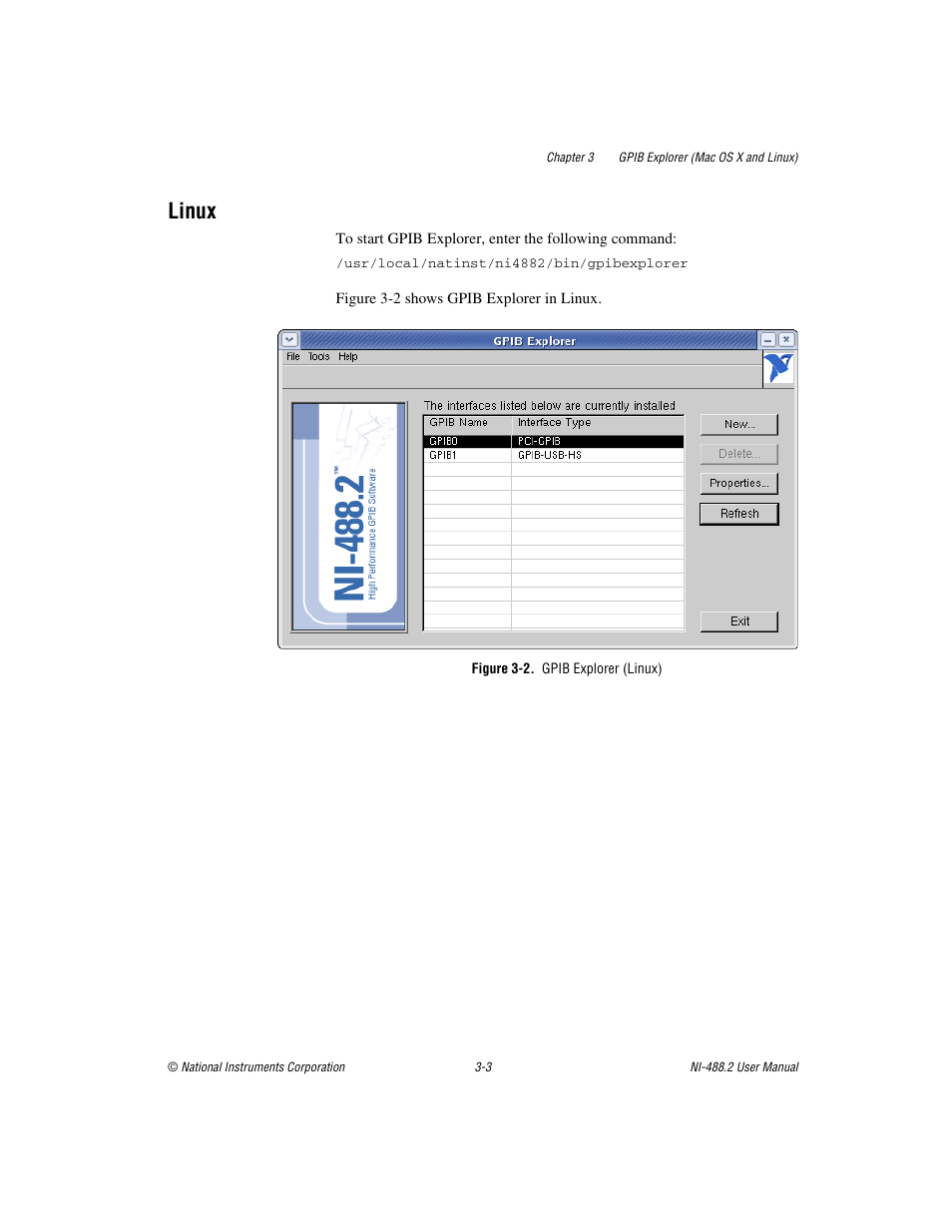 Linux, Figure 3-2. gpib explorer (linux), Linux -3 | National Instruments NI-488.2 User Manual | Page 31 / 134