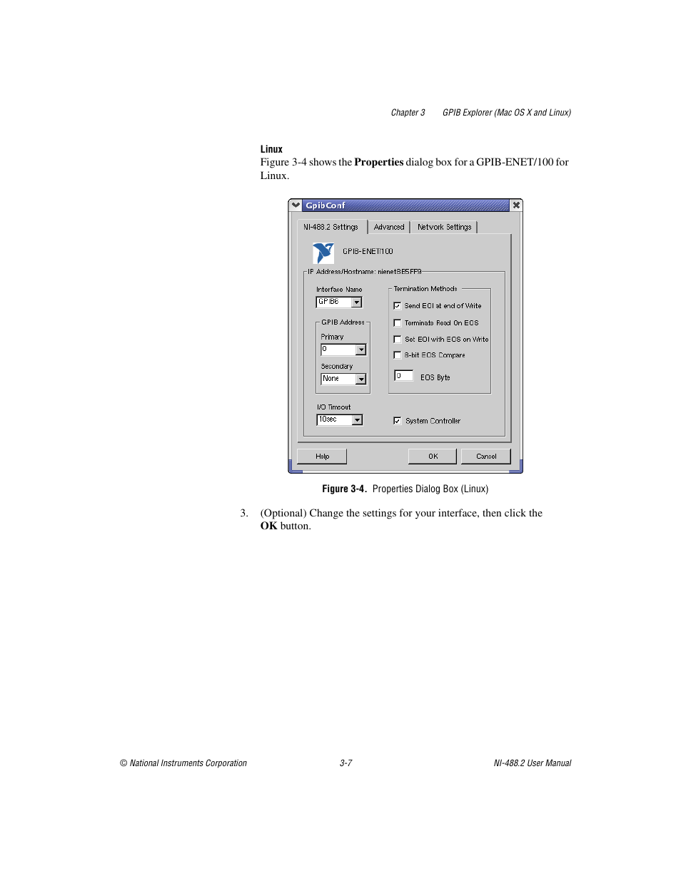 Figure 3-4. properties dialog box (linux) | National Instruments NI-488.2 User Manual | Page 35 / 134