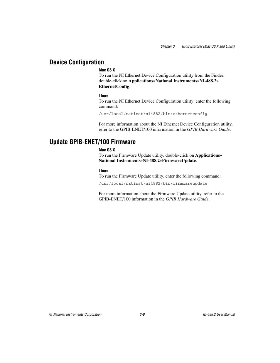 Device configuration, Update gpib-enet/100 firmware | National Instruments NI-488.2 User Manual | Page 37 / 134