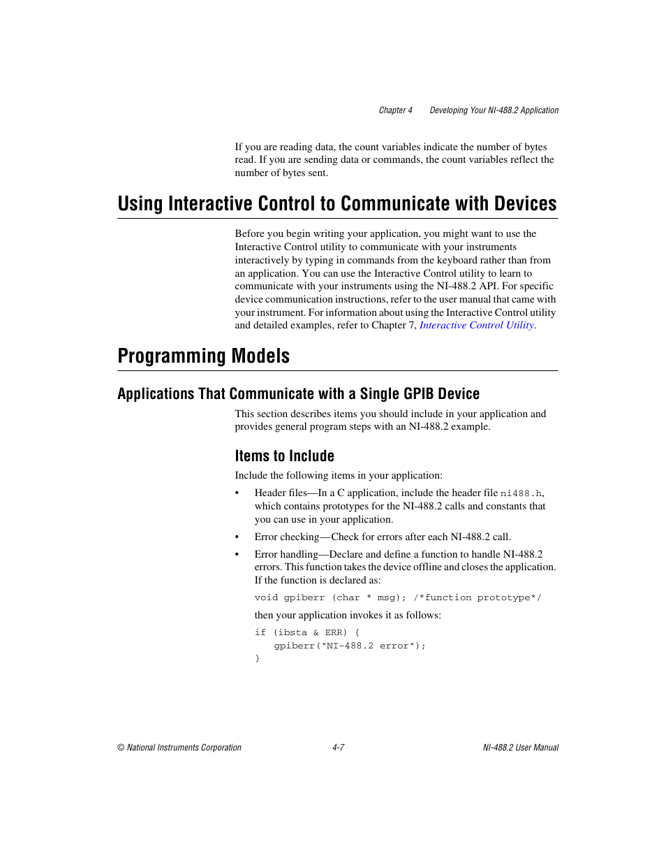 Programming models, Items to include, Items to include -7 | National Instruments NI-488.2 User Manual | Page 44 / 134
