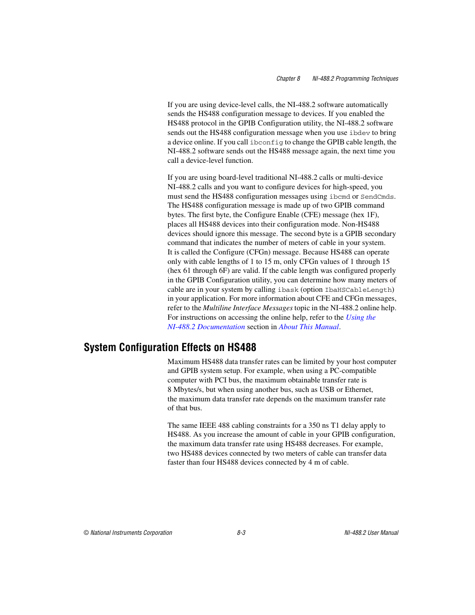 System configuration effects on hs488, System configuration effects on hs488 -3 | National Instruments NI-488.2 User Manual | Page 75 / 134