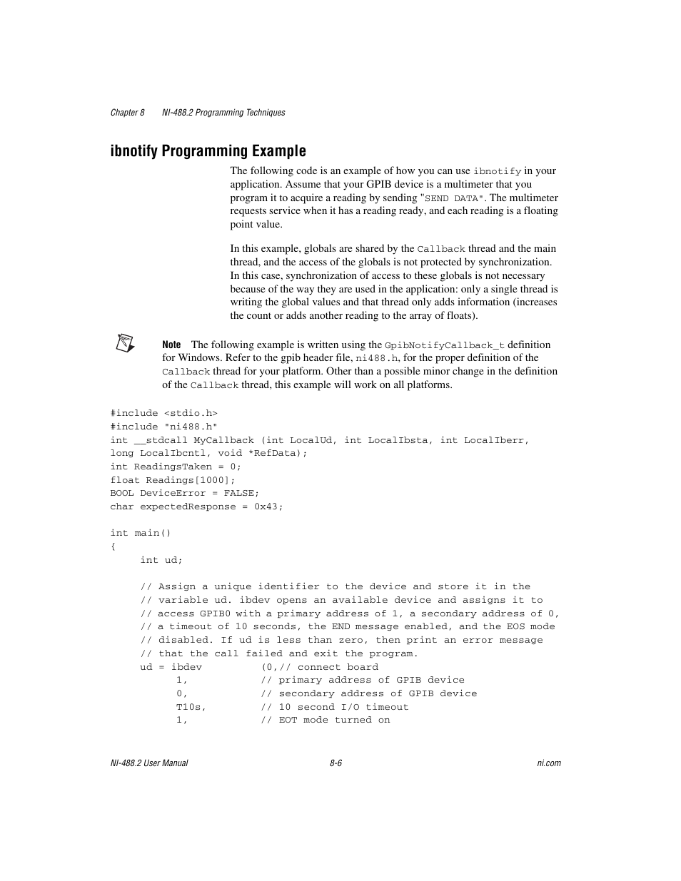 Ibnotify programming example, Ibnotify programming example -6 | National Instruments NI-488.2 User Manual | Page 78 / 134