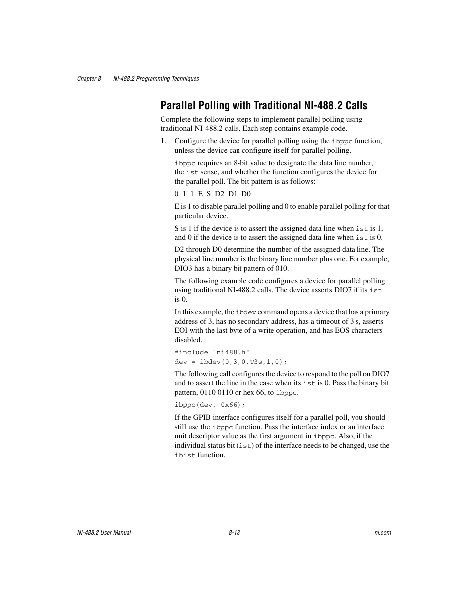 Parallel polling with traditional ni-488.2 calls | National Instruments NI-488.2 User Manual | Page 90 / 134