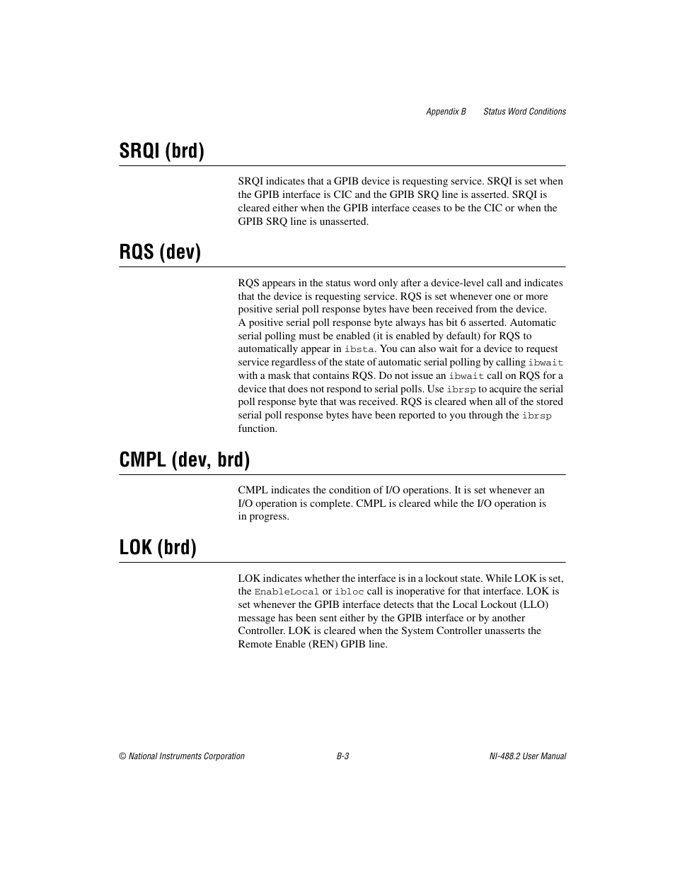 Srqi (brd), Rqs (dev), Cmpl (dev, brd) | Lok (brd) | National Instruments NI-488.2 User Manual | Page 99 / 134