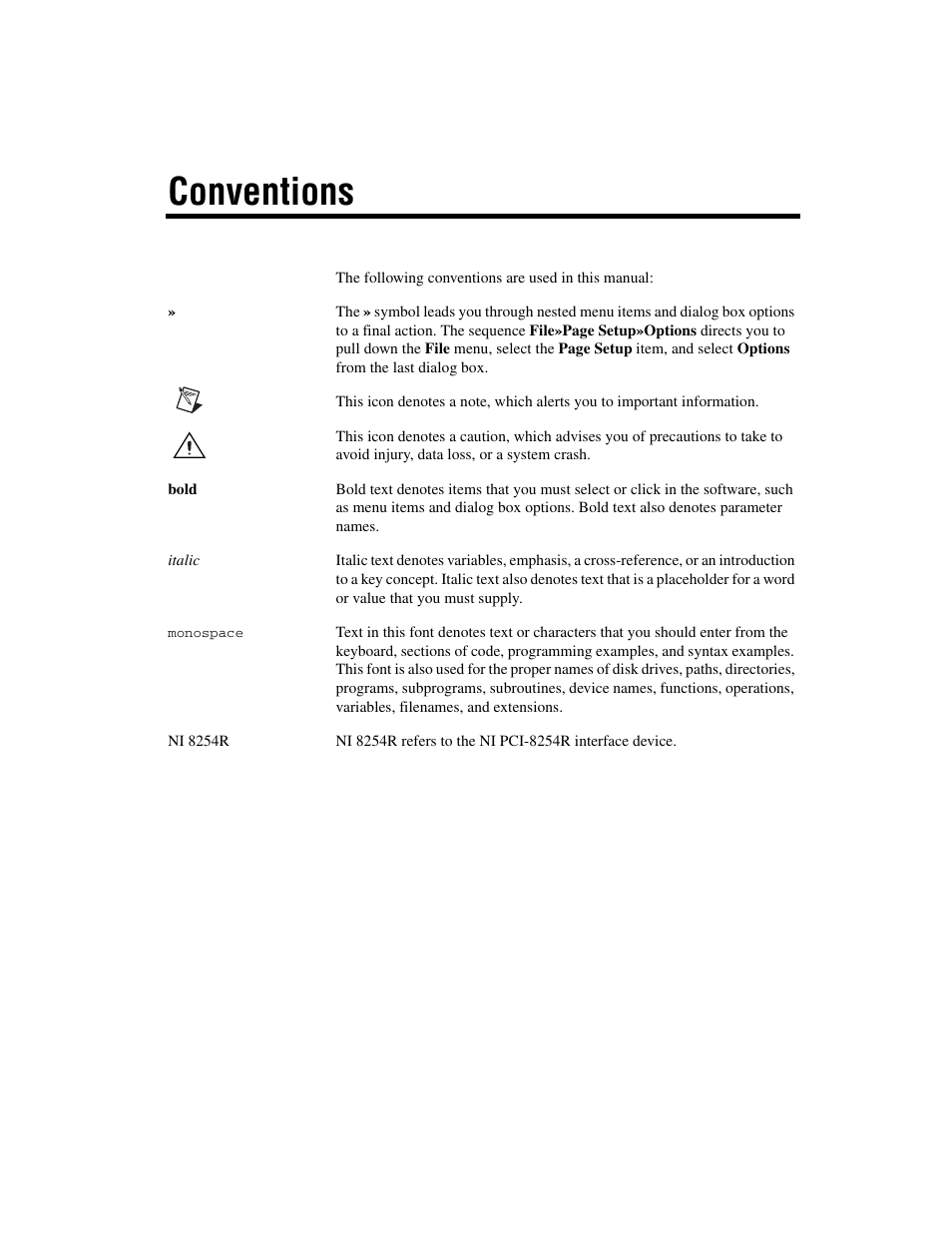 Conventions | National Instruments NI VISION PCI-8254R User Manual | Page 5 / 43