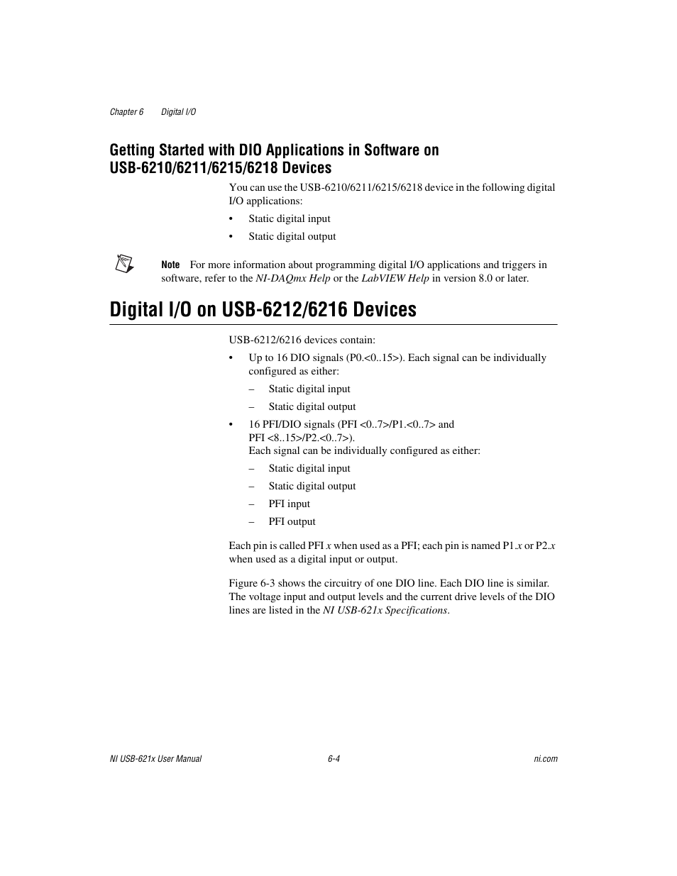 Digital i/o on usb-6212/6216 devices, Usb-6210/6211/6215/6218 devices -4, Digital i/o on usb-6212/6216 devices -4 | National Instruments Data Acquisition Device NI USB-621x User Manual | Page 84 / 185