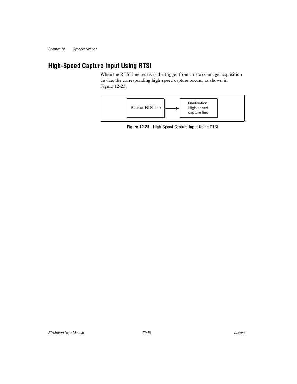 High-speed capture input using rtsi, Figure 12-25. high-speed capture input using rtsi, High-speed capture input using rtsi -40 | National Instruments NI-Motion User Manual | Page 190 / 305
