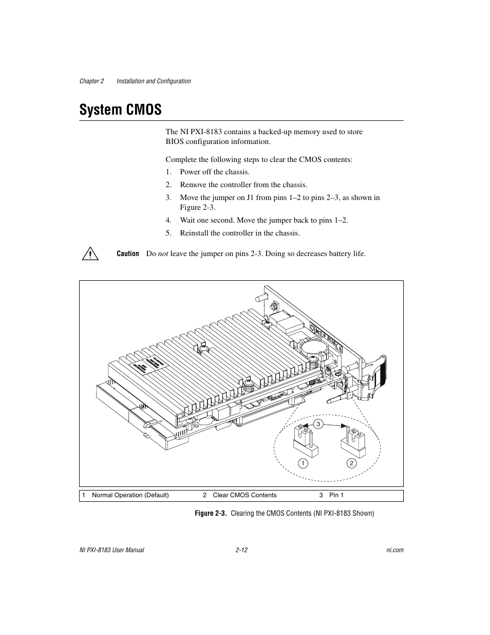 System cmos, System cmos -12, Sect | Sectio | National Instruments Two-Slot Embedded Controller NI PXI-8183 User Manual | Page 25 / 69