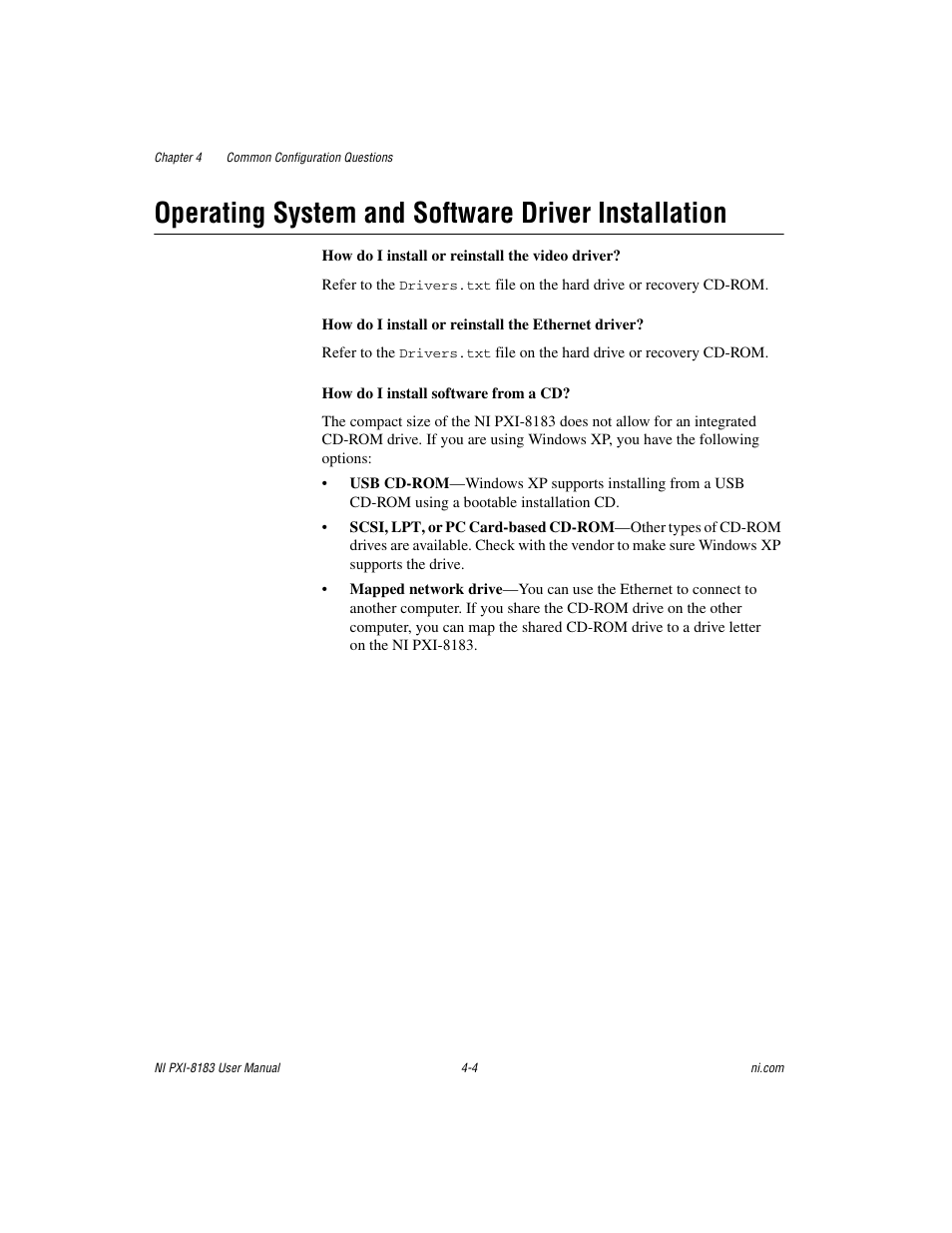 Operating system and software driver installation | National Instruments Two-Slot Embedded Controller NI PXI-8183 User Manual | Page 46 / 69