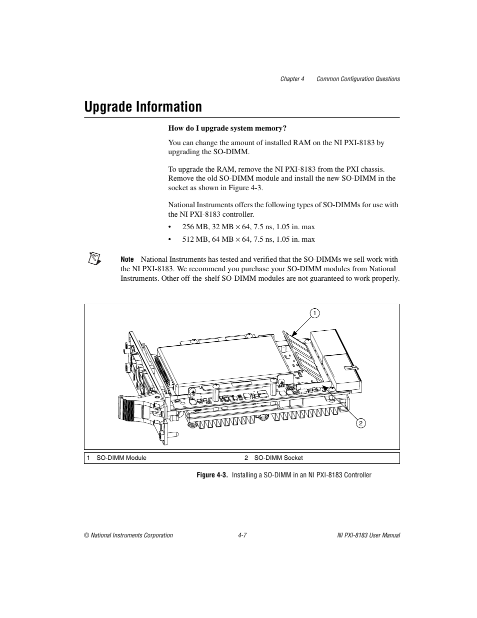 Upgrade information, Upgrade information -7 | National Instruments Two-Slot Embedded Controller NI PXI-8183 User Manual | Page 49 / 69