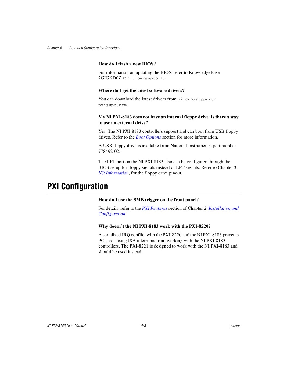 Pxi configuration, Pxi configuration -8 | National Instruments Two-Slot Embedded Controller NI PXI-8183 User Manual | Page 50 / 69