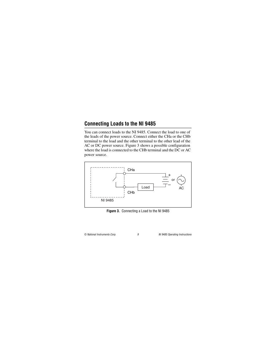 Connecting loads to the ni 9485, Figure 3. connecting a load to the ni 9485 | National Instruments 8-Channel Solid-State Relay (SSR) Digital Output NI 9485 User Manual | Page 9 / 23