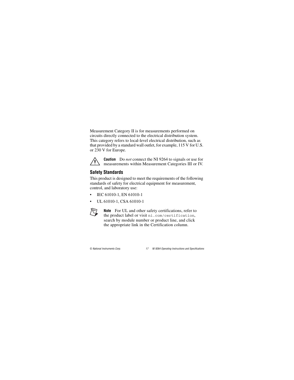 Safety standards | National Instruments NI 9264 User Manual | Page 17 / 24