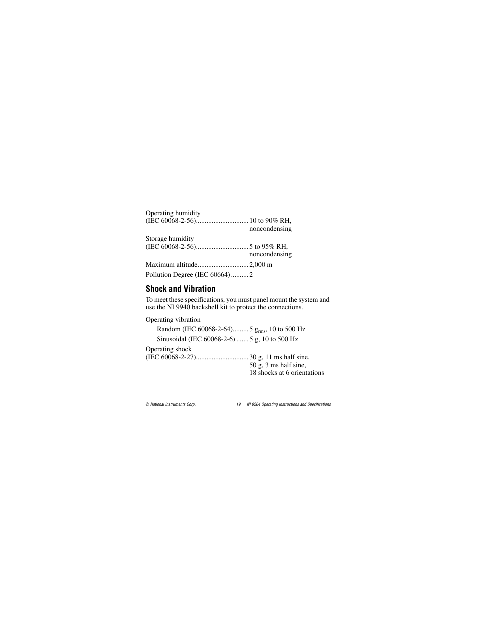 Shock and vibration | National Instruments NI 9264 User Manual | Page 19 / 24