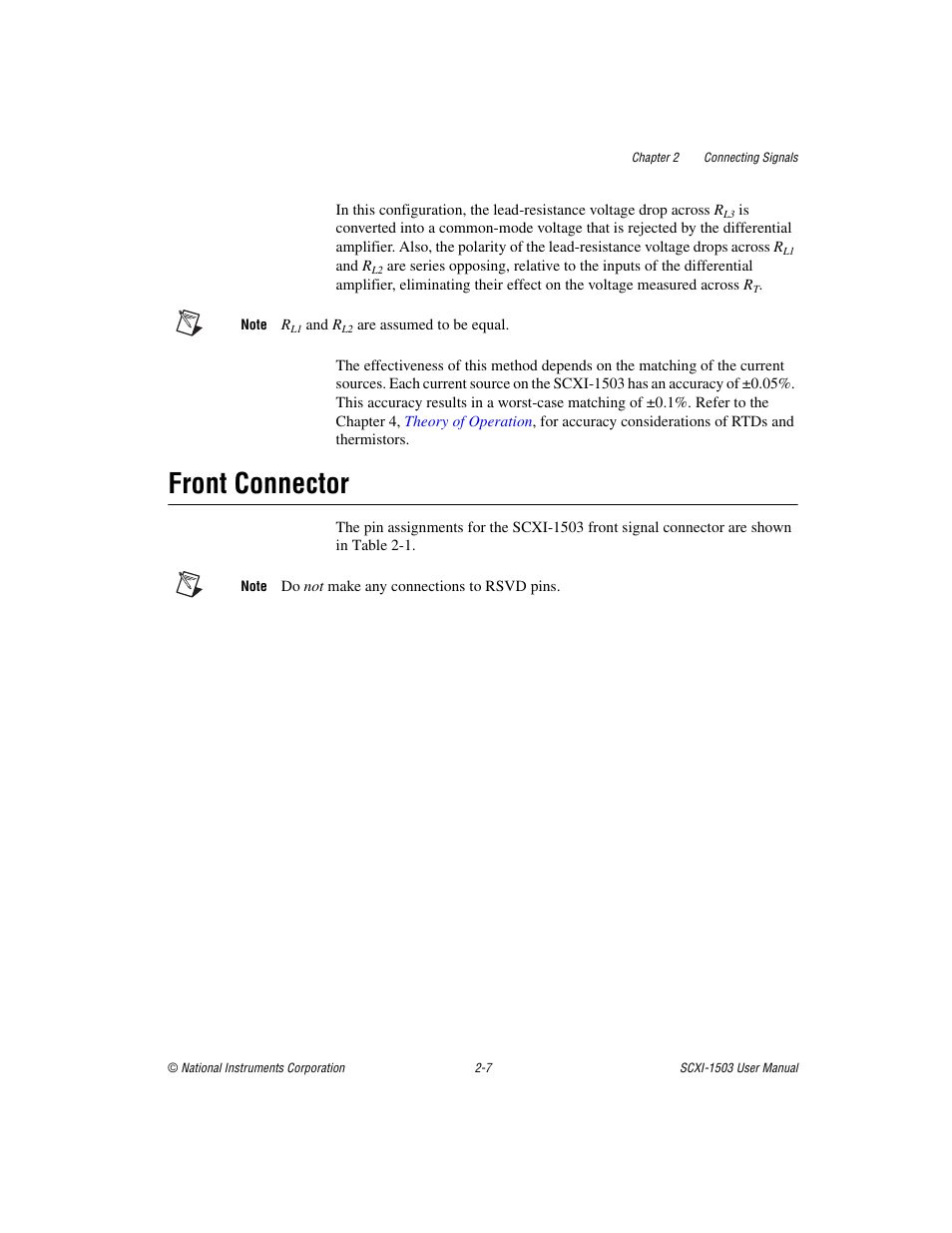 Front connector, Front connector -7 | National Instruments Module SCXI-1503 User Manual | Page 20 / 79