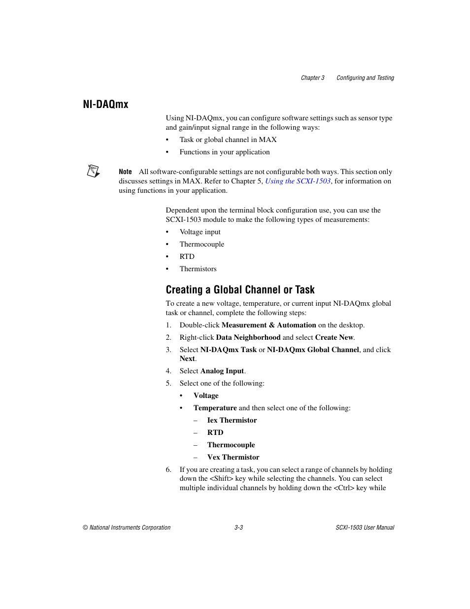 Ni-daqmx, Creating a global channel or task, Ni-daqmx -3 | Creating a global channel or task -3 | National Instruments Module SCXI-1503 User Manual | Page 28 / 79