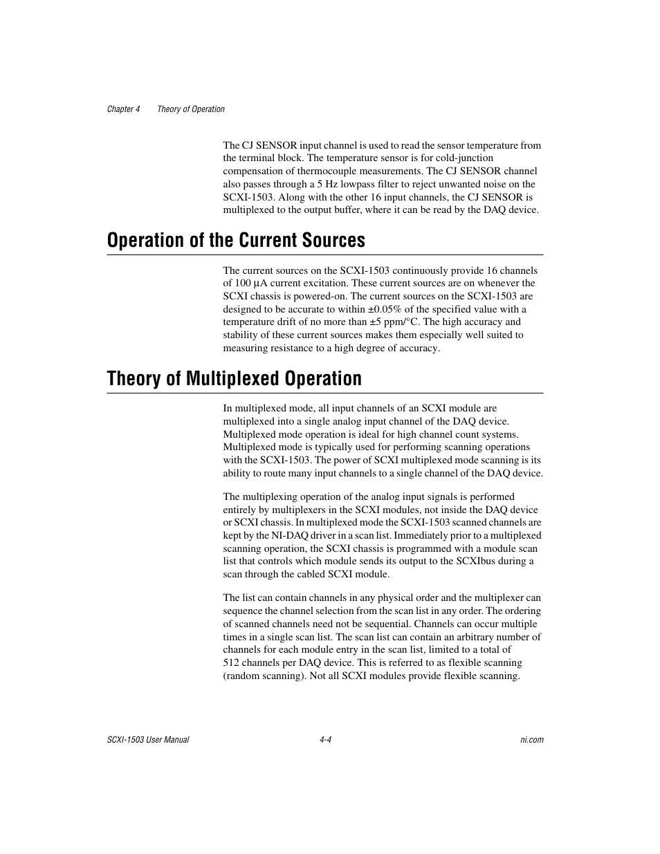 Operation of the current sources, Theory of multiplexed operation | National Instruments Module SCXI-1503 User Manual | Page 34 / 79