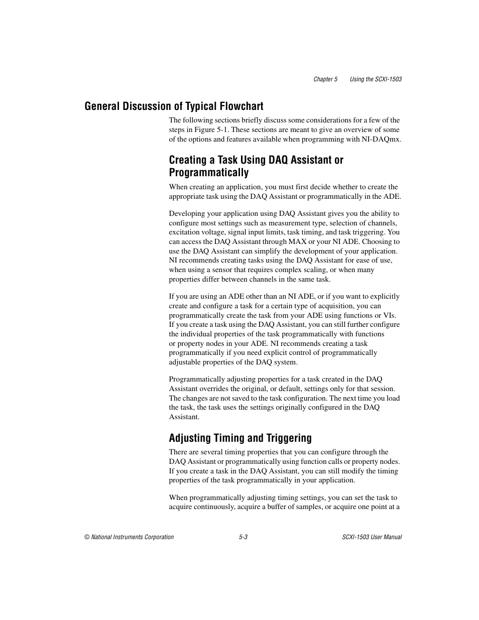 General discussion of typical flowchart, Adjusting timing and triggering, General discussion of typical flowchart -3 | National Instruments Module SCXI-1503 User Manual | Page 46 / 79