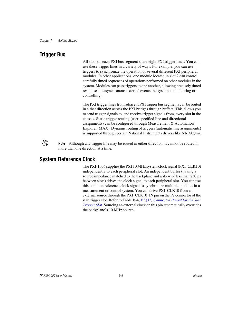 Trigger bus, System reference clock, Trigger bus -8 system reference clock -8 | National Instruments NI PXI-1056 User Manual | Page 15 / 65