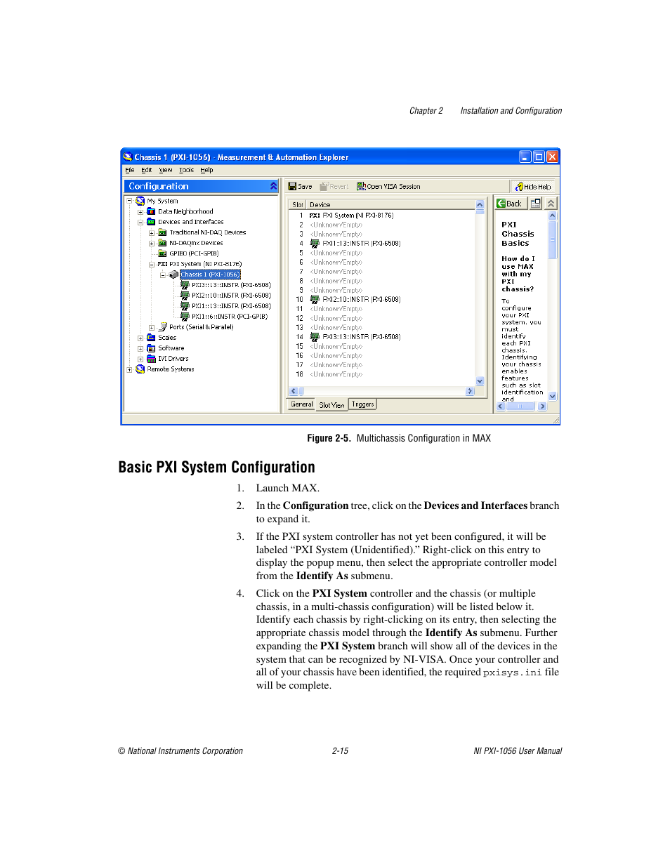Figure 2-5. multichassis configuration in max, Basic pxi system configuration, Basic pxi system configuration -15 | National Instruments NI PXI-1056 User Manual | Page 30 / 65