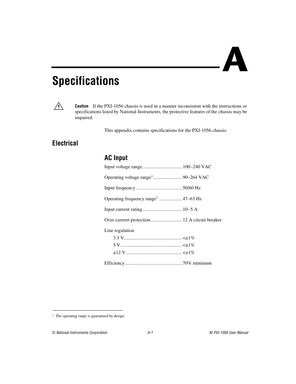 Appendix a specifications, Specifications | National Instruments NI PXI-1056 User Manual | Page 37 / 65