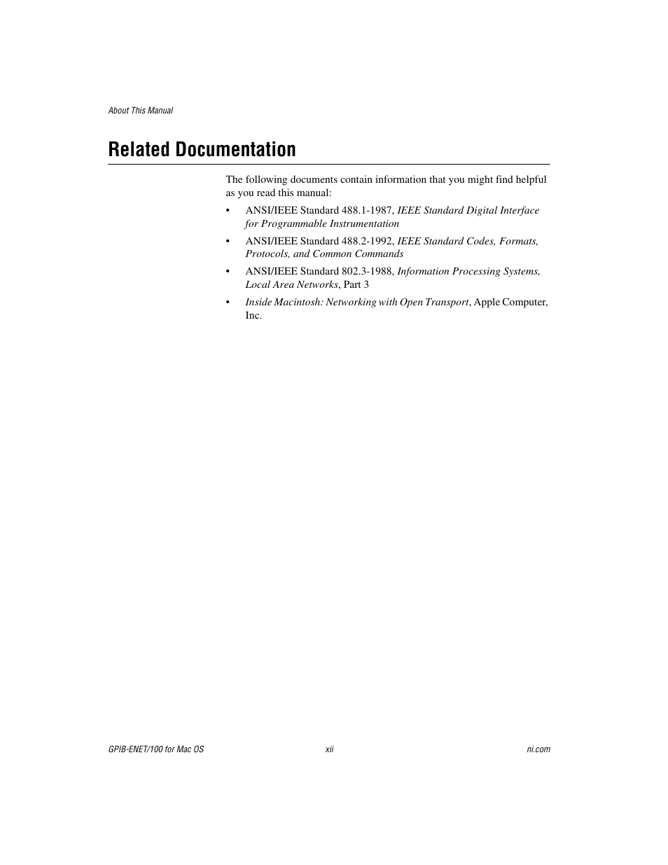 Related documentation | National Instruments GPIB-ENET/100 User Manual | Page 10 / 59
