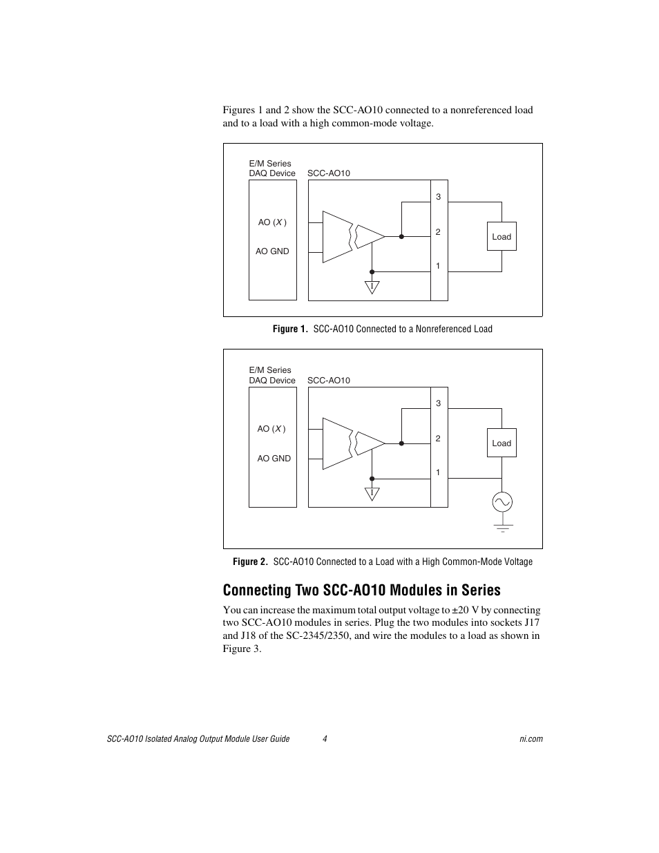 Connecting two scc-ao10 modules in series | National Instruments Isolated Analog Output Module SCC-AO10 User Manual | Page 4 / 12