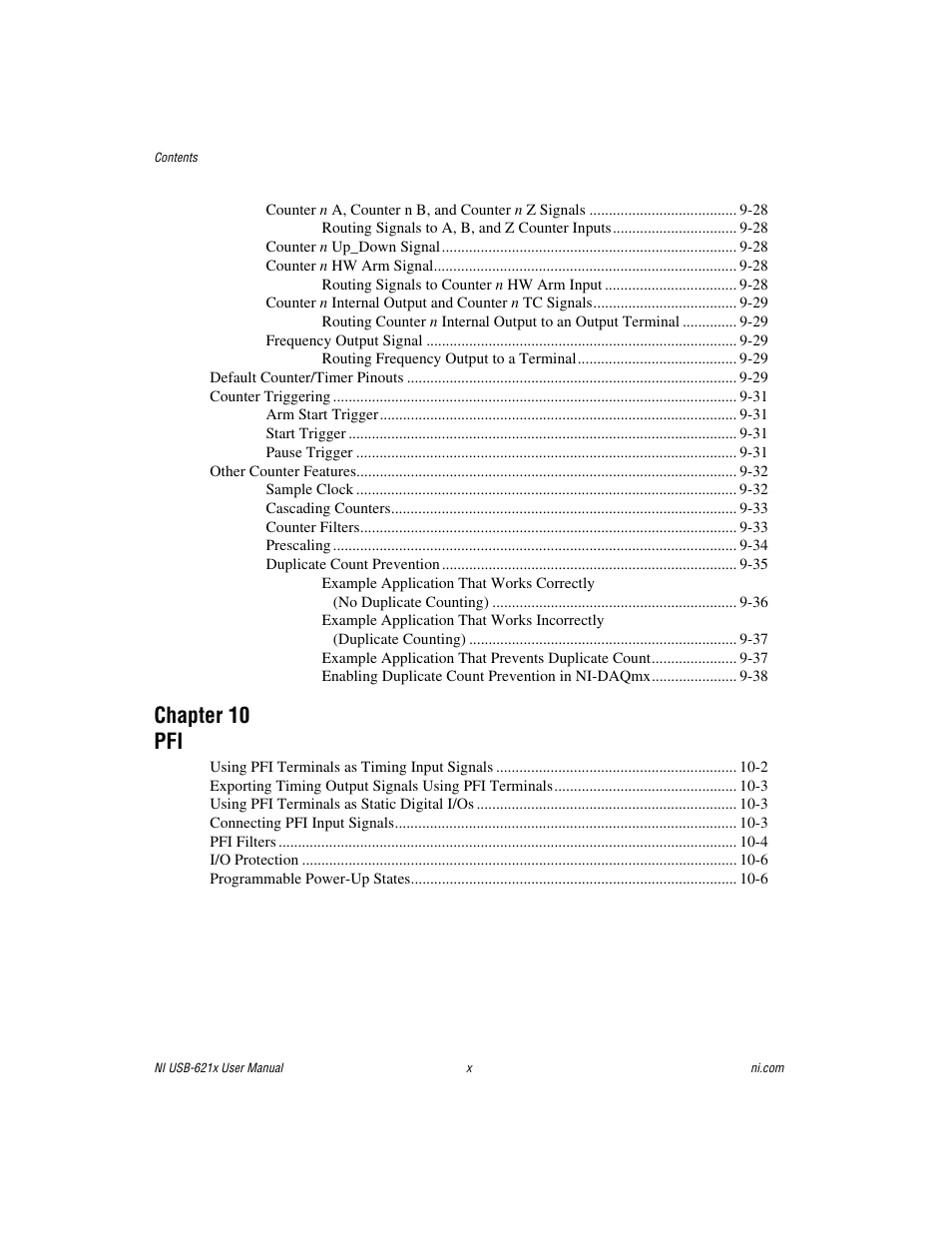 Chapter 10 pfi | National Instruments NI USB-621x User Manual | Page 10 / 178