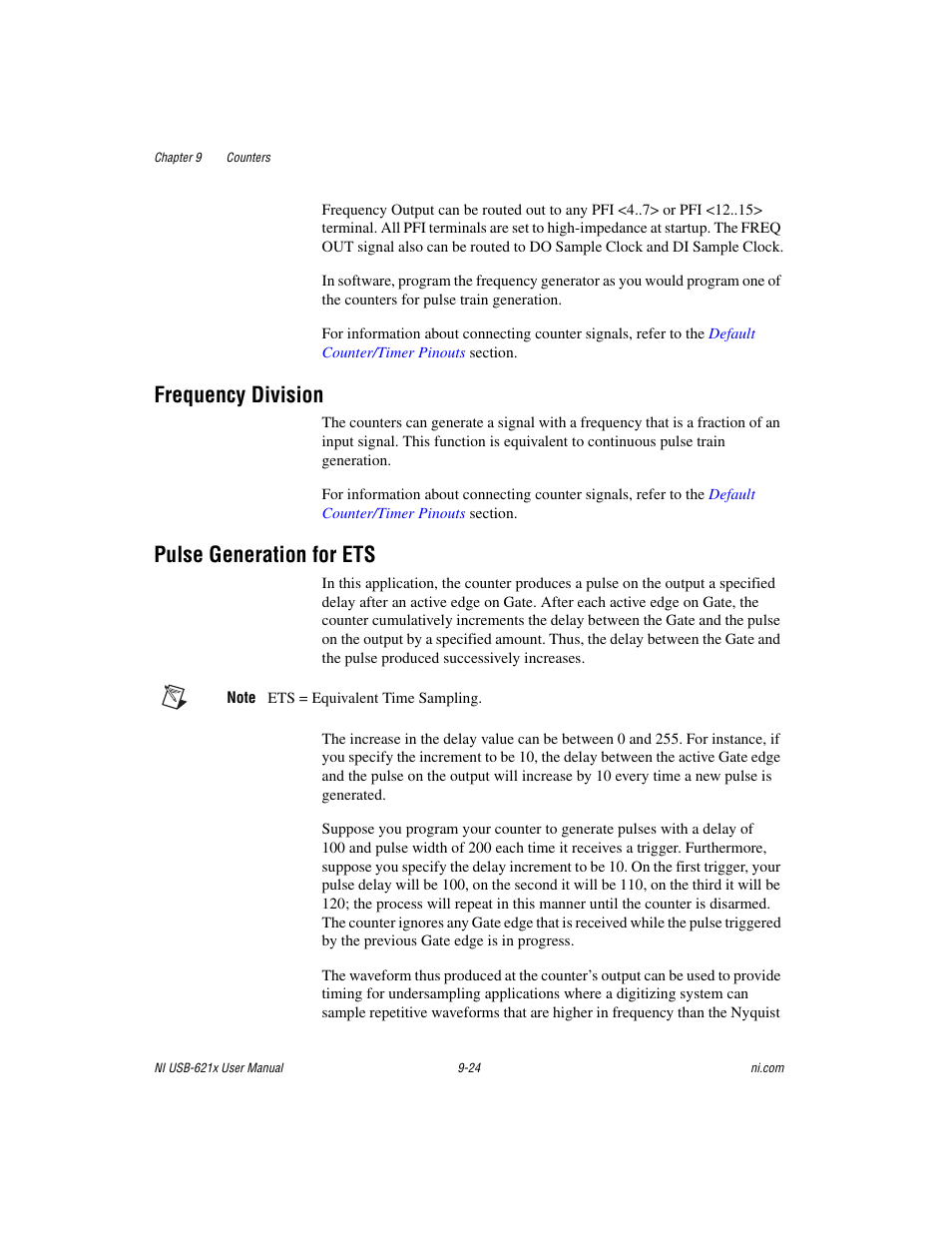 Frequency division, Pulse generation for ets | National Instruments NI USB-621x User Manual | Page 104 / 178