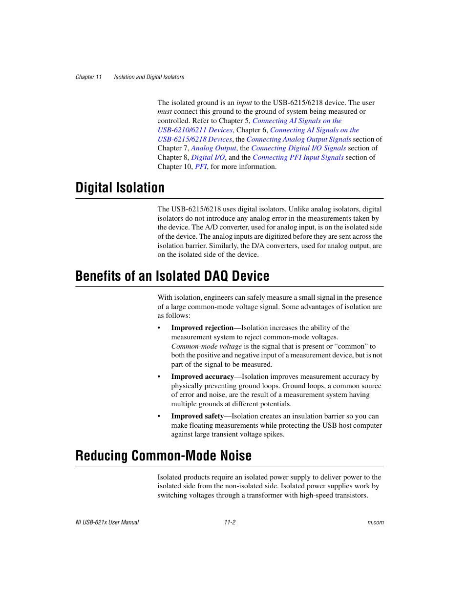 Digital isolation, Benefits of an isolated daq device, Reducing common-mode noise | National Instruments NI USB-621x User Manual | Page 126 / 178
